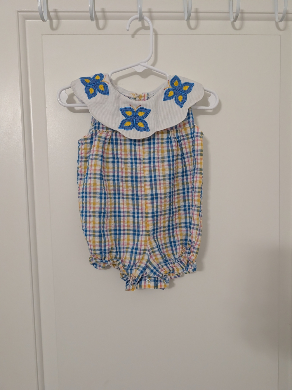 Vintage Basic Editions Baby Butterfly Plaid Bubble Romper 6-9M Y2K